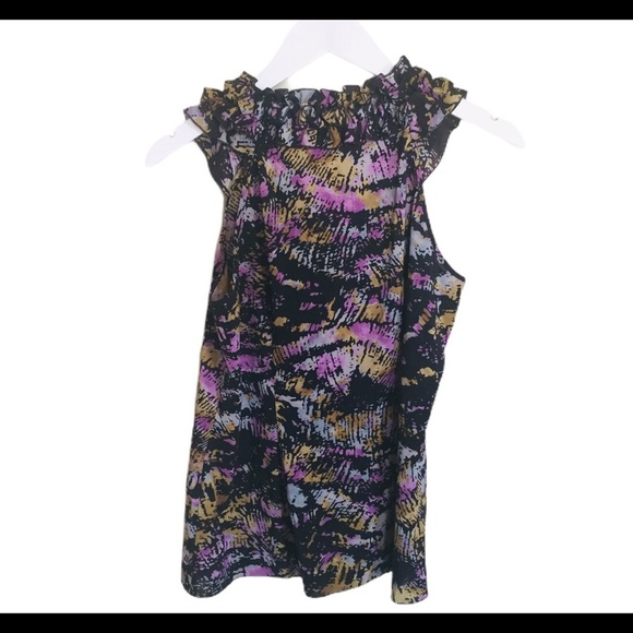 SPENSE (Nordstrom) Watercolour Sleeveless Ruffle Front Blouse Purple Size Medium - Picture 5 of 10